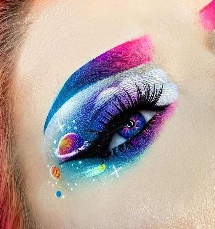 Galaxy and cloud eye makeup look by The Bria Beauty