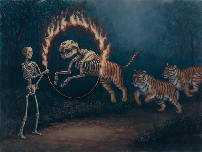 Ring of Fire oil on panel skeleton painting