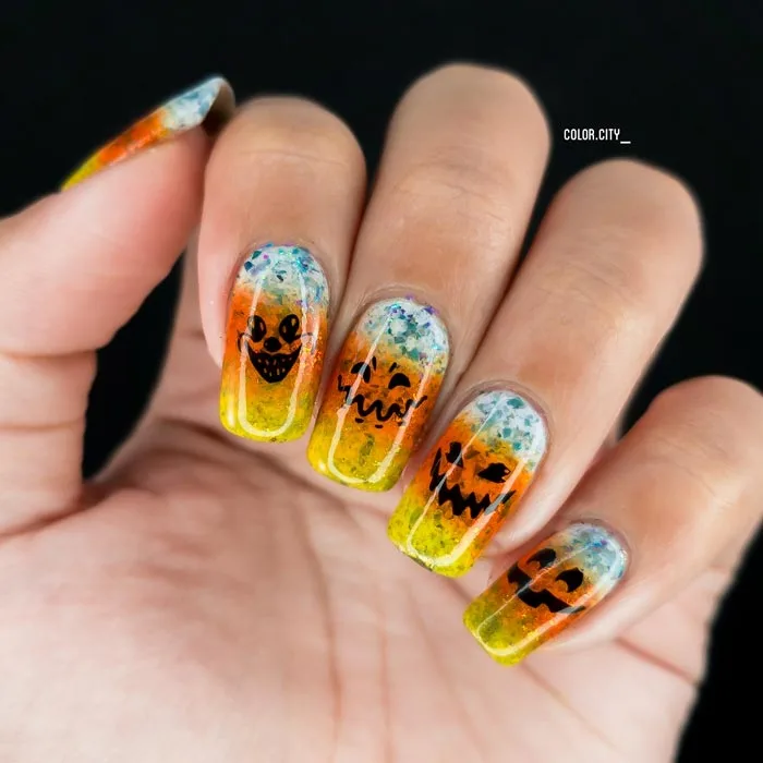 Candy Corn faces Nail Art by Raiza