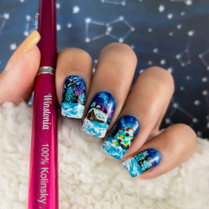 Winter Night Nail Art by Raiza