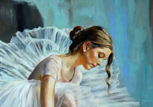 Painting of Ballerina preparing for classes by Serghei Ghetiu