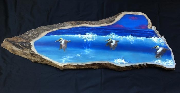 Synchronized flight Painting on wood by Artist Sean Kalley