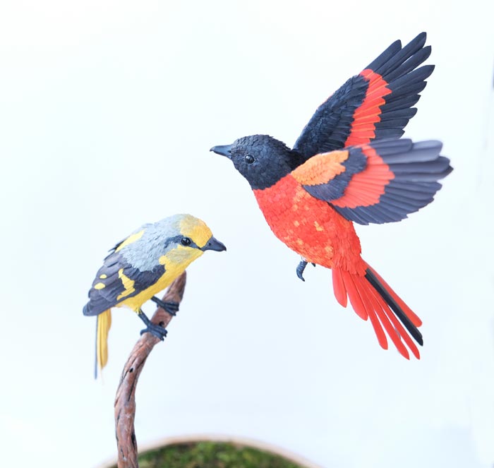 Minivets together Birds Paper Art by Niharika Rajput