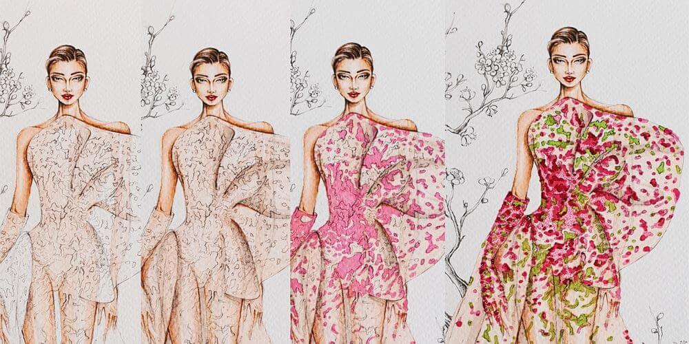 Fashion dress drawings by Arron Lam