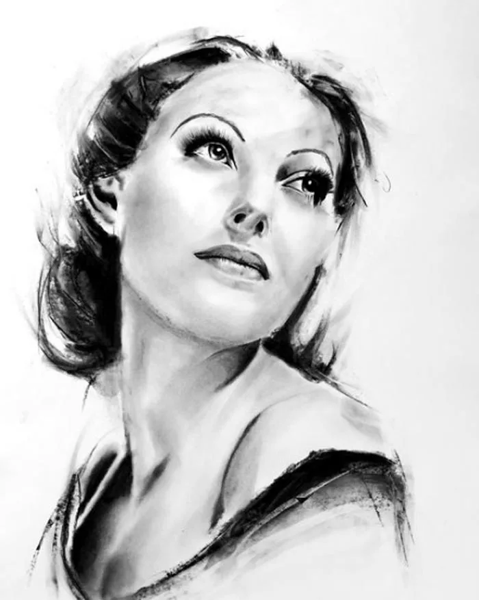Model girl portrait drawing by Denny Stoekenbroek
