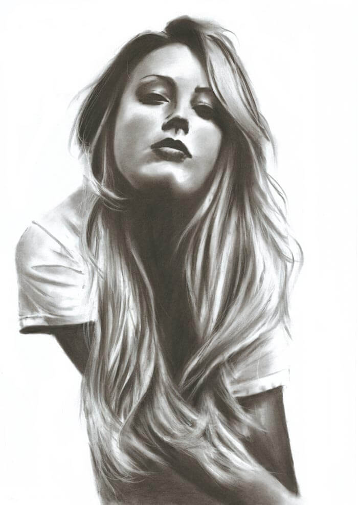 Amber realistic portrait drawing by Denny Stoekenbroek