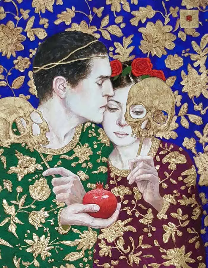 Memento mori textured painting by Artist Bahman
