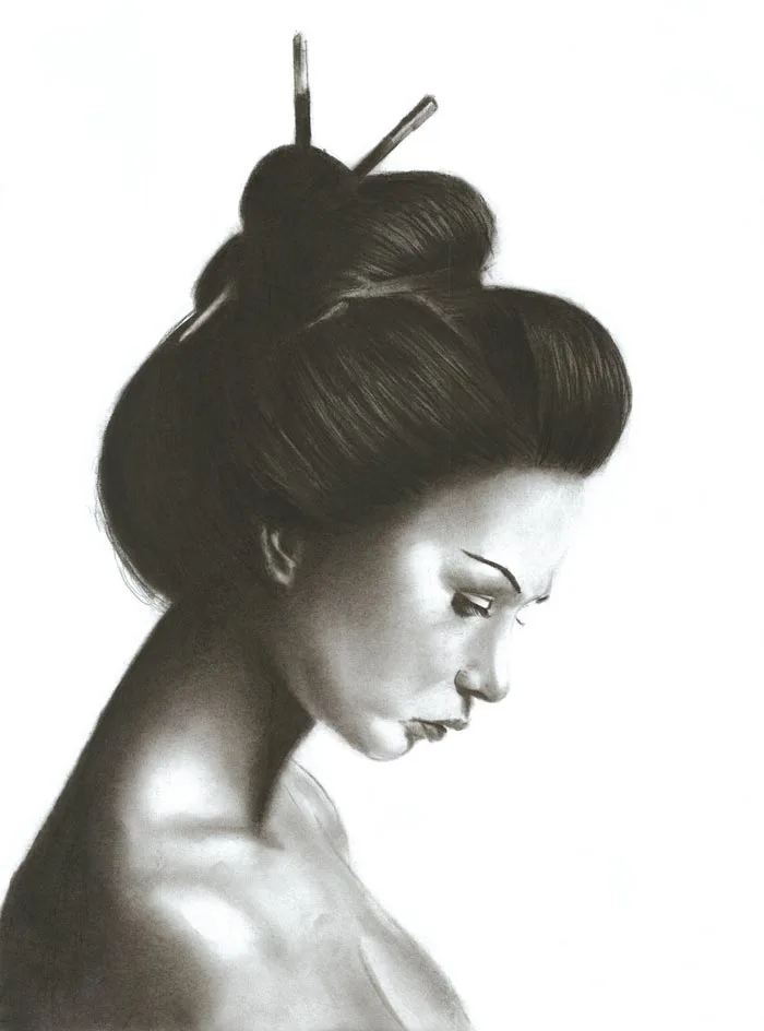 Modern geisha realistic portrait by Denny Stoekenbroek
