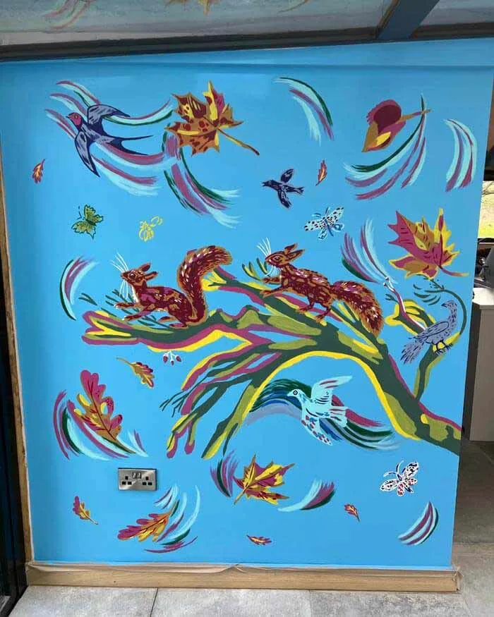 Nature painting a mural by Georgie Stewart, Mural bird painting, Wall woodland mural biggest painting Nature painting a mural by Georgie Stewart