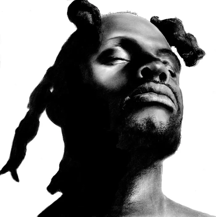 Realistic black and white drawing by Denny Stoekenbroek