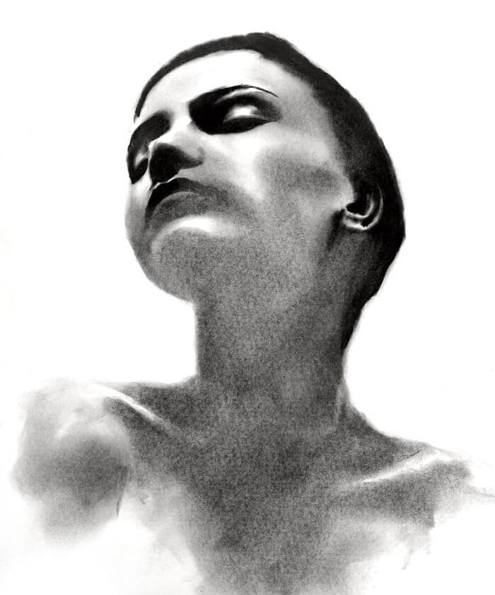 Beautiful woman charcoal drawing by Denny Stoekenbroek