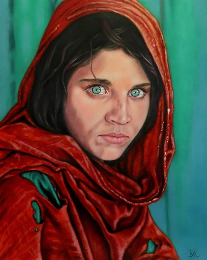 The green eyed Afghan girl Oil painting by Monika Rembowska