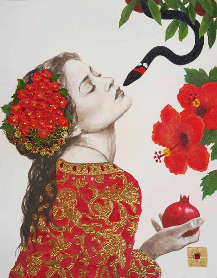 The kiss Painting Watercolor on Cardboard by Artist Bahman