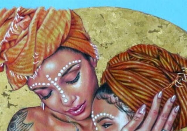 African Mother and Daughter Painting by Monika Rembowska