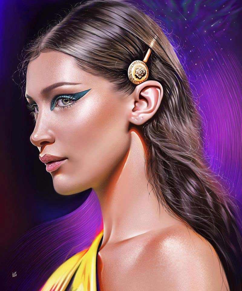 Bella Hadid realistic digital portrait by Yasar Vurdem