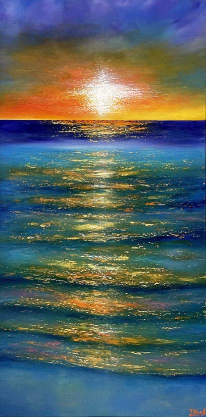 Sunset over the sea painting by Tanya Hansens