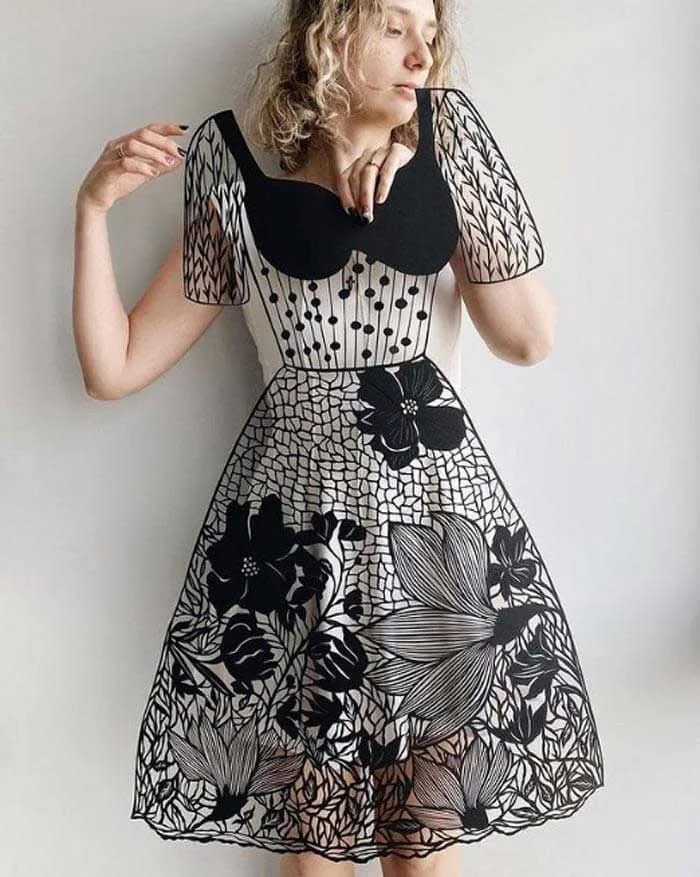 Create paper cutting dresses and paper collages - Trendy Art Ideas