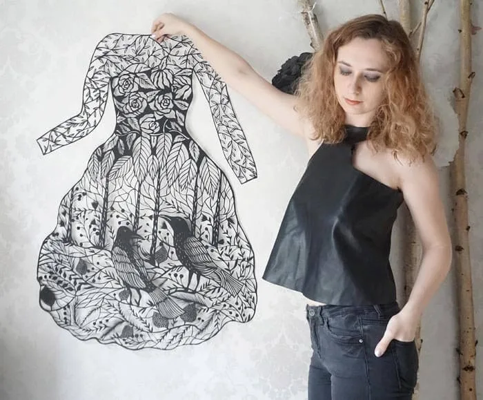 Create paper cutting dresses and paper collages - Trendy Art Ideas