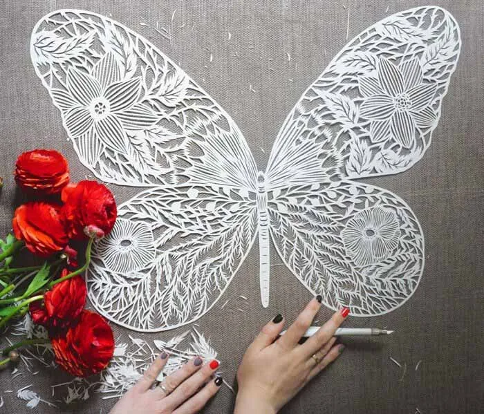 Paper Cut Art Floral Butterfly by Eugenia Zoloto, Ukrainian paper artist Eugenia Zoloto, Craft paper art, cut paper illustration, Hand cut paper art, Paper art and craft, Paper art design Paper Cut Art Floral Butterfly by Eugenia Zoloto