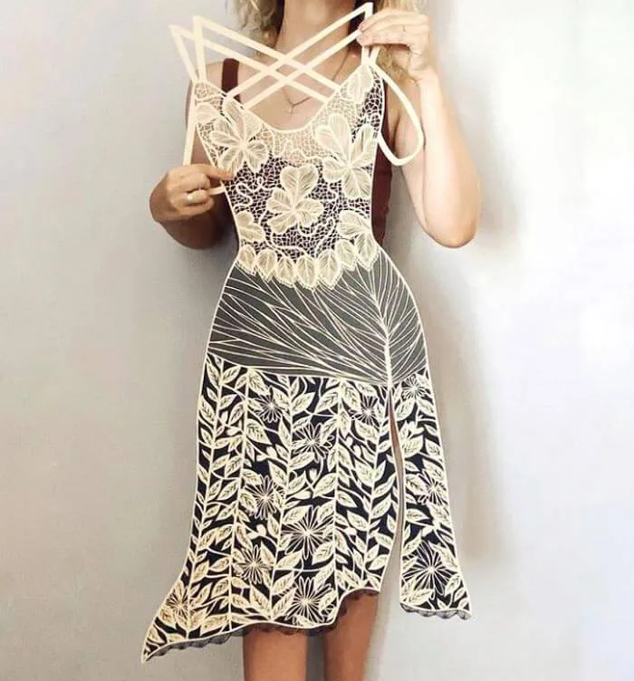 Paper cut art ivory dress by Eugenia Zoloto, Ukrainian paper artist Eugenia Zoloto, Paper craft, Paper cut art, handmade art, paper artist, Paper cut artwork Paper cut art ivory dress by Eugenia Zoloto