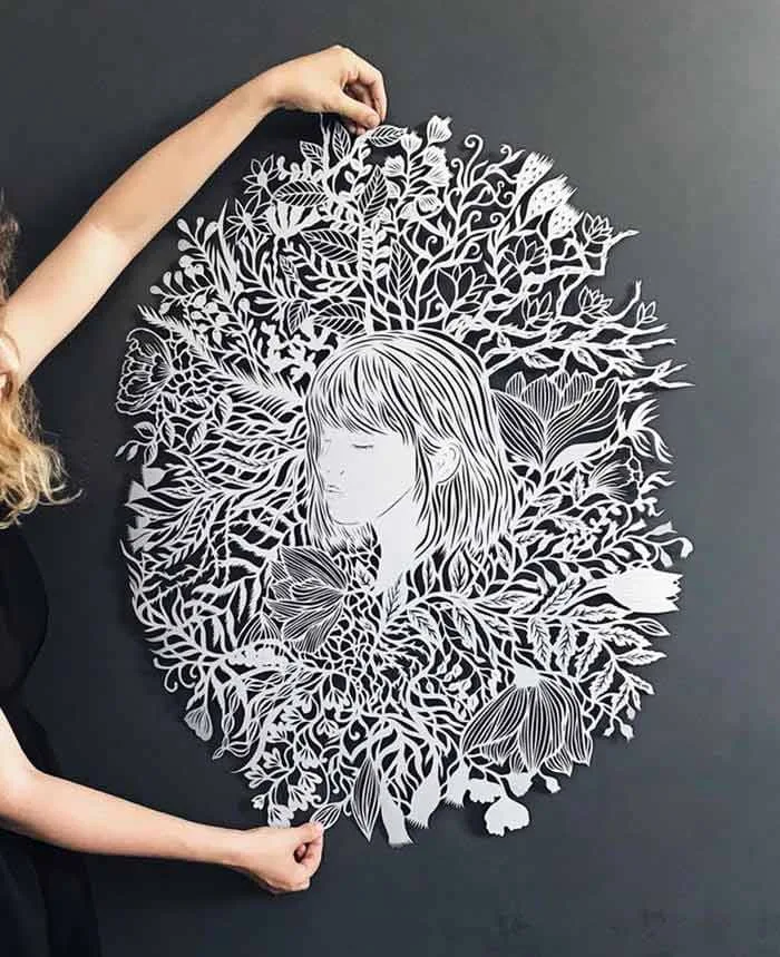 Paper cut art silhouette of a girl by Eugenia Zoloto, Ukrainian paper artist Eugenia Zoloto, Craft paper art, cut paper illustration, Hand cut paper art, Paper art and craft, Paper art design Paper cut art silhouette of a girl by Eugenia Zoloto