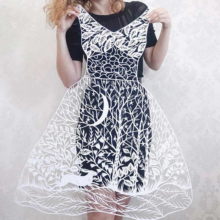 Paper cut laced dress by Eugenia Zoloto, Beautiful paper cutting dresses, Beautiful paper dress, Paper dress cut out, paper artist, Paper cut artwork Paper cut laced dress by Eugenia Zoloto