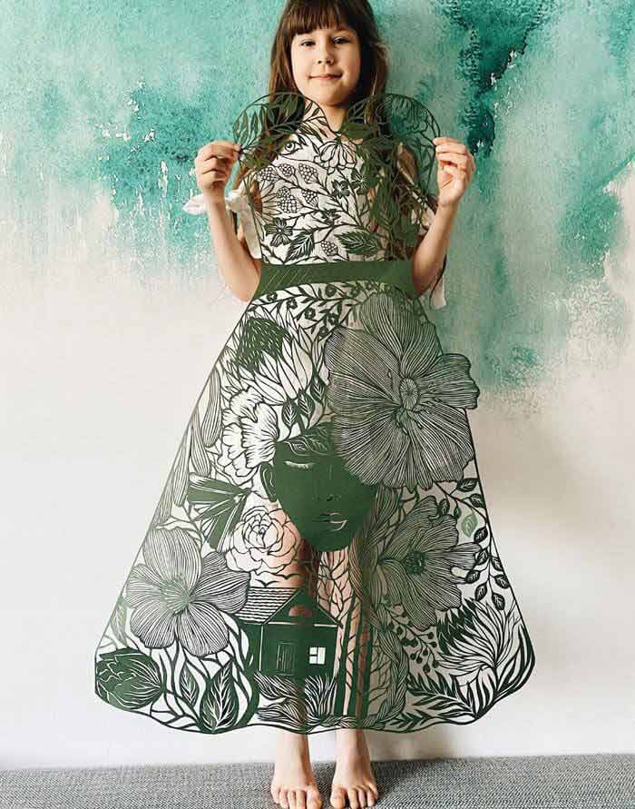 paper cutting lace paper dress by Eugenia Zoloto