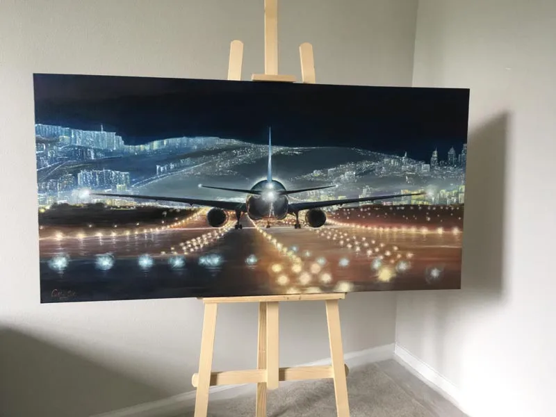 Airplane Takeoff Oil painting by Cathy Sik