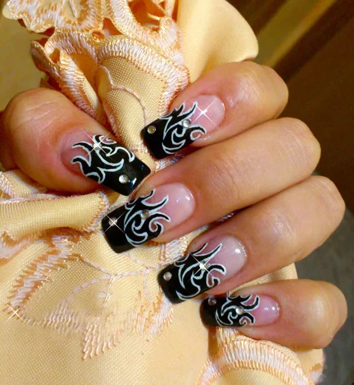 Black and White Rock Chick Tattoo Nail Art by Mila
