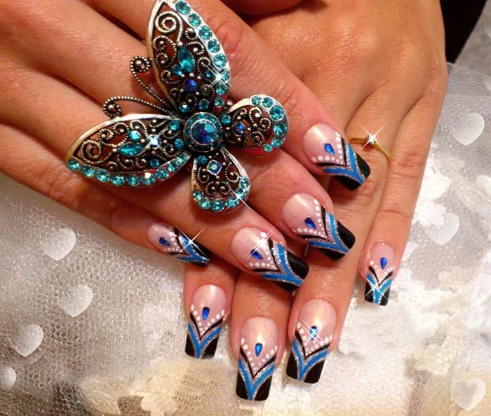 Blue french nail art design by Mila
