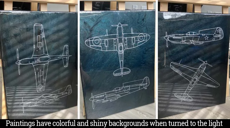 Colour BG Fighter aircrafts Acrylic, Epoxy Resin on Canvas by Cathy Sik