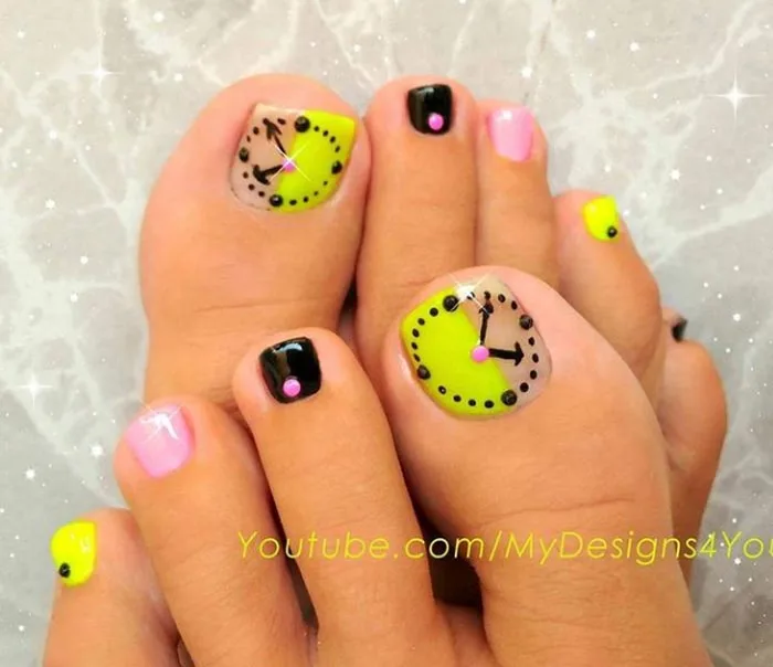 Fun Clock Toenail Art Design by Mila