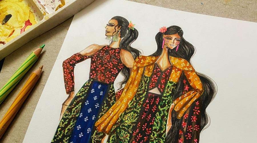 Sketch Of Women In Traditional Asian Dresses Stock Illustration - Download  Image Now - Sari, Sketch, Cheongsam - iStock