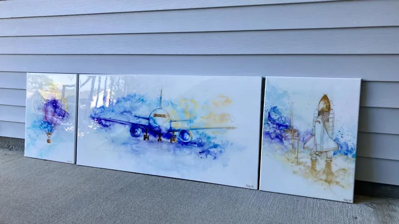 Painting series Up represents different flight principles by Cathy Sik