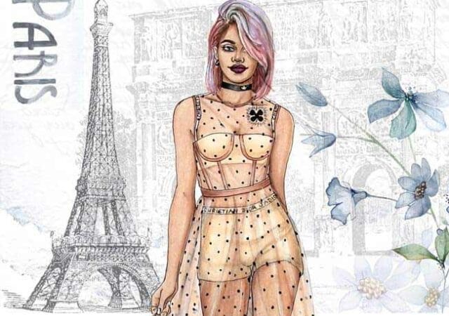 Sheer nude dress illustration by Michela Koleva