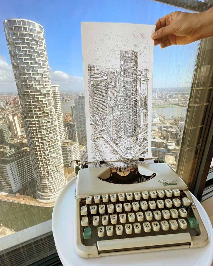 Canary Wharf in Context Typewriter art by James Cook