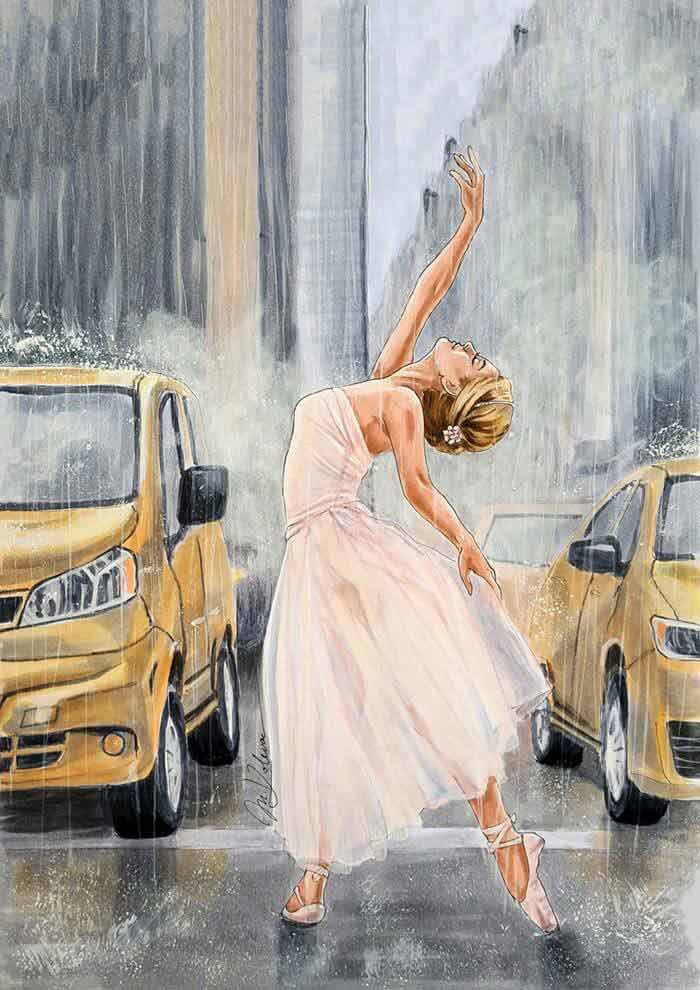Dancing in the rain drawing by Michela Koleva