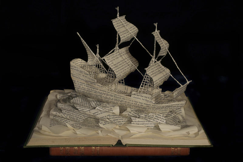 The Invincible Sets Sail Book Sculpture by Emma Taylor