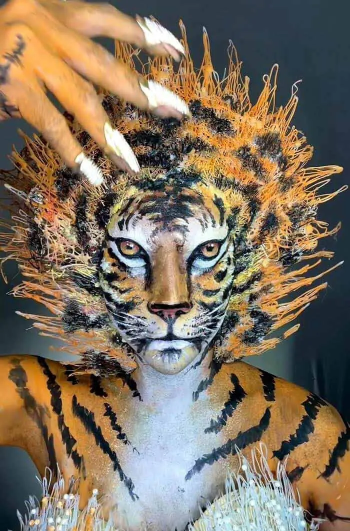 Tiger body painting by Kristin Ker
