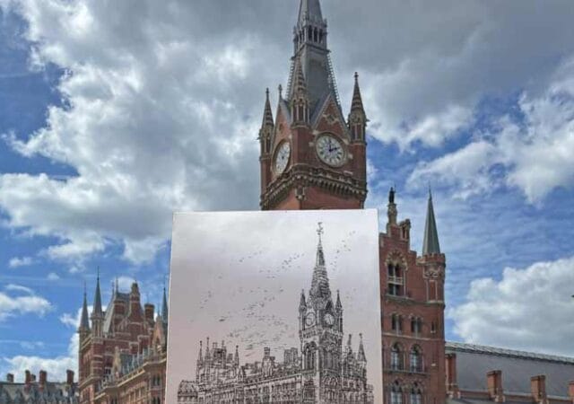 St Pancras in Context Typewriter drawing by James Cook
