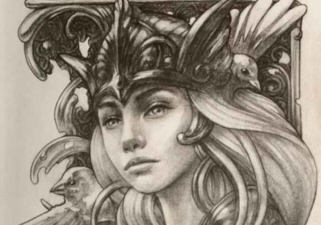 Beautiful portrait singing birds fantasy drawing by Damjan Gjorgievski