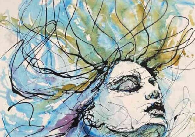 Drip painting Oil and watercolor on canvas by Artist Ole Hedeager