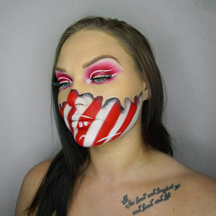 Candy cane makeup look by Lauren Guiry