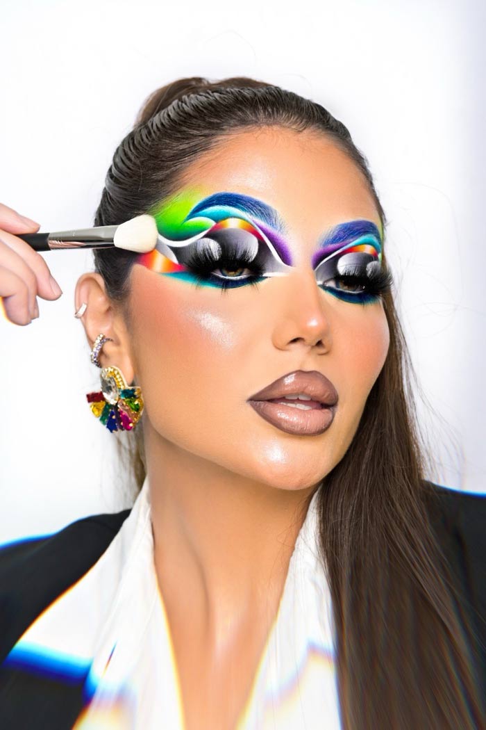 Colorful eye makeup look by Iman Abdul
