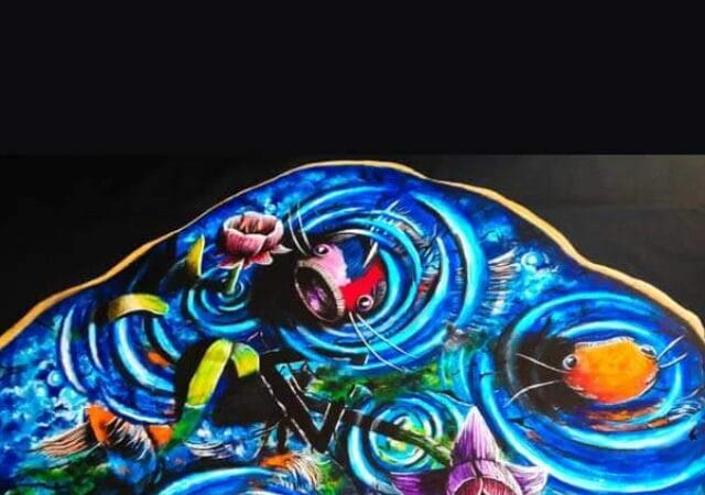 Water is life painting on wood by Artist Sean Kalley