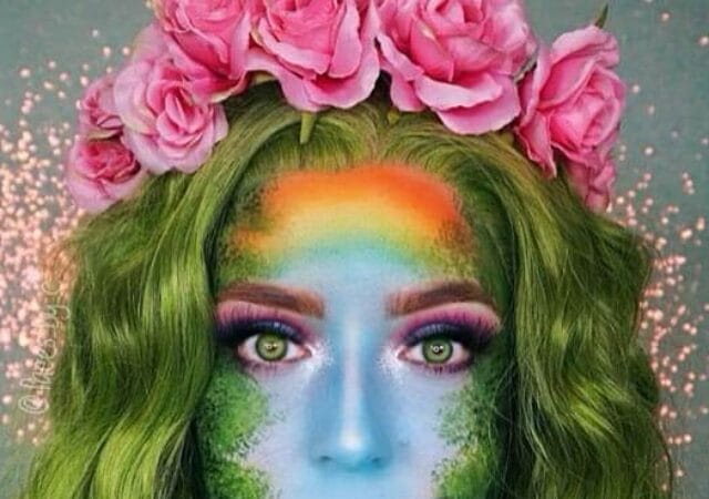 Waterfall paradise makeup and body painting by Celine Harabin