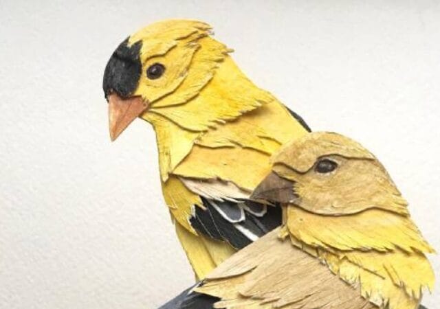 An eye-catching Goldfinch duo birds by Art teacher Sarah Suplinapaper artwork