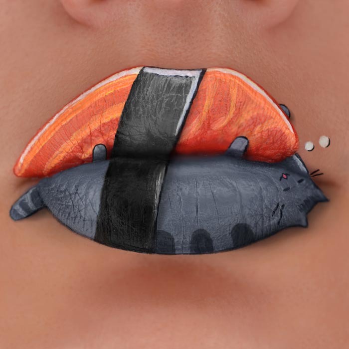 funny cat lip art by makeup artist Tutushka Matviienko