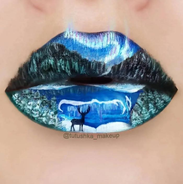 traveling nature lip art by makeup artist Tutushka Matviienko