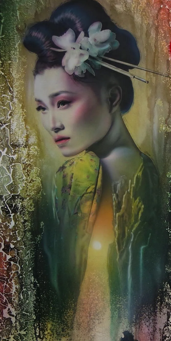 Realistic painting blue girl